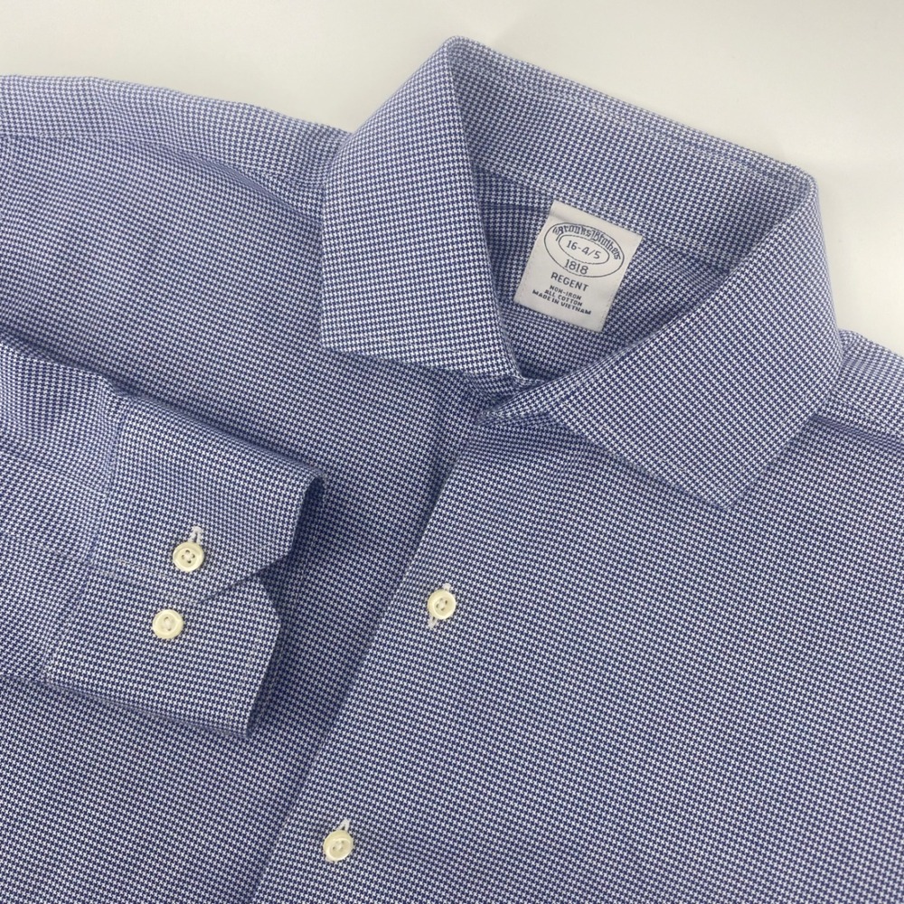 Brooks Brothers Dress Shirt Men 16-4/5 Blue Houndstooth Regent Fit Non-Iron 1818